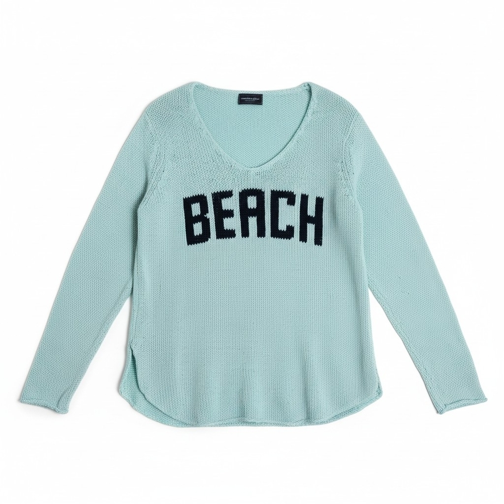 Wooden Ships Aqua VNeck Sweater BEACH Slouchy Boxy Knit Pullover Small Medium